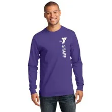 Adult 5.4oz Long Sleeve 100% Cotton Tee  - Vertical Staff Screen Print